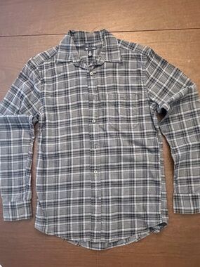 GAP Slim Fit Gray & Blue Plaid Shirt